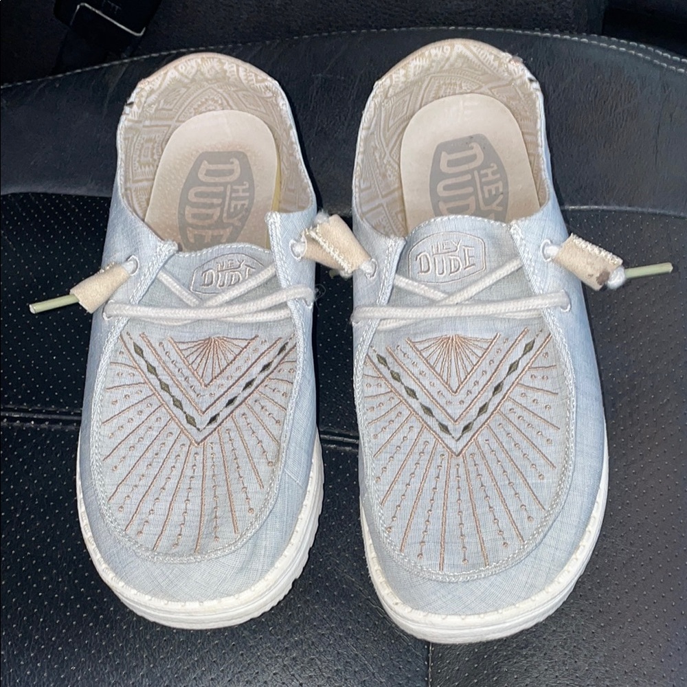 Hey Dude Blue and Tan Moccasins Slip-On Comfort